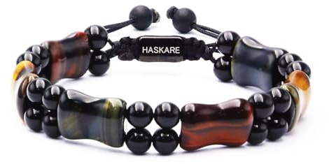 HASKARE Armband Herren Stein Tigerauge Armbänder, Echte Stein Einzigartig Kristallstein Armband Herren Perlen Tigerauge Armband für Männer, Schutz Armband Geschenk für Ihn Vater