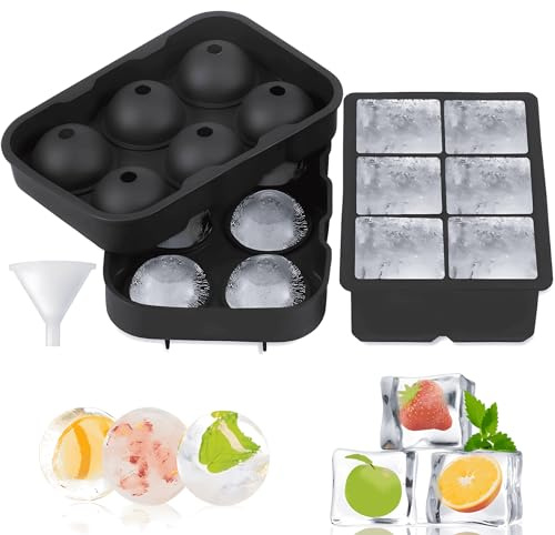 Lanyesky Moule à glaçons Bac à glaçons en silicone 2 pièces avec couvercle Grand bac à glaçons, Moule à boules de glace, Sans BPA,pour Cocktails, Whisky, Vin, Fruits, Purées de Fruits, Glaces (2 Pcs)