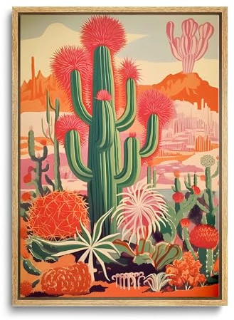 KISSFOX Mexikanisches Leinwand-Poster, Wandkunst, Kaktus, Wüste, tropische Pflanzendrucke, Vintage, Grün, Rosa, Orange, botanisches Blumengemälde, bunt, südwestlich, rustikales Bild, Dekoration,