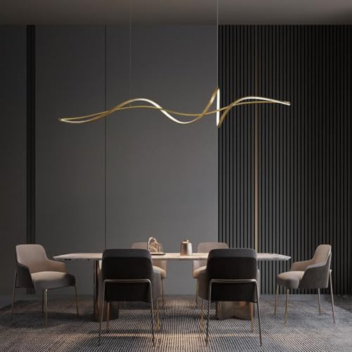 Dimmbare LED Pendelleuchte Esstischlampe, schwarz Moderne Hängeleuchte esstisch, Lineare Hängelampe mit Fernbedienung, Kronleuchter für LED Wohnzimmer Esszimmer Büro Küche Leuchte (Gold, 160 cm)