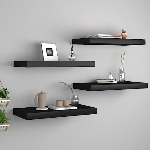 NQJIBUE Wandregale, schwebende Wandregale, 4 Stück, schwarz, 50 x 23 x 3,8 cm, MDF-Wandregale & -leisten