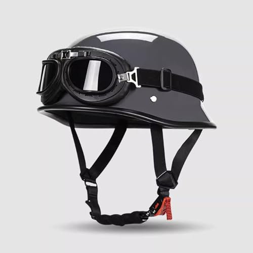OZXDKJ Retro Motorrad Halbhelme Herren Damen, Deutscher Stil Motorrad Offener Helme, Tragbarer Motorradhelm Brain Cap Helme DOT/ECE-Zulassung, Scooter Chopper Helme Mit Schutzbrille,L=(59-60cm),AA