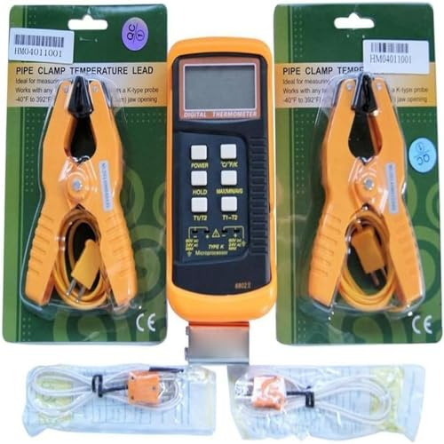 1PC Digital Thermometer 2-Way K-Type Temperature Probe, Dual Channel K-Type Digital Thermocouple Thermometer 6802 II, 2 Pipe Clamp