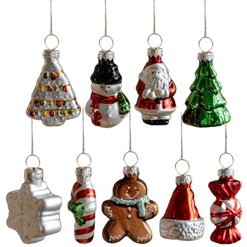 9 Stück Weihnachtsbaumschmuck Lebkuchen Weihnachtsmann Zuckerstangen Anhänger Weihnachten Glas Christbaumschmuck Weihnachtsbaum Deko