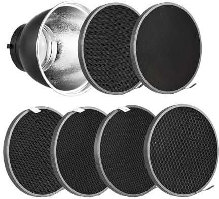 Andoer 7 Inch Standard Reflector + 6pcs Photography Honeycomb Grid kit 10°/20°/30°/40°/50°/60° Honeycomb Lamp Shade Grid for Bowens Mount Studio Light Strobe Accessory