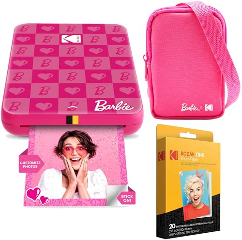 KODAK Barbie Step Slim Stampante Portatile e Wireless per Foto Istantanee Bundle Iniziale Barbie (Stile Iconico), Custodia Delue per Fotocamera Barbie, Carta Zink (20 Fogli)