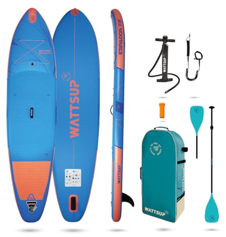 Wattsup - Sup Stand Up Paddle Gonflable Espadon 11'8-355x86x15cm Dropstitch - Pack Complet : Pagaie Leash Pompe Sac de Transport - Jusqu'à 165kg -Bleu