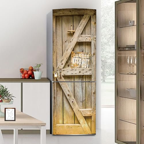 BCJMKDX Adhesivo para nevera, cubierta completa, para puerta de nevera, pegatinas de pared para cocina, efecto de madera retro, peligro de mantener fuera (S: 60 x 150 cm)