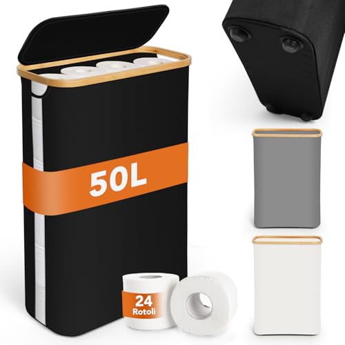 SOUTHGATE 50L Grande BoîTe de Rangement Papier Toilette avec Couvercle, Pour Rouleau de Papier Toilette de 16-24, Rangement Papier Visible avec Pieds, Panier Rangement de Accessoires Salle De Bain