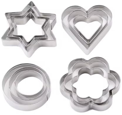PURANEX 12-Piece Metal Cookie Cutters Set – Stainless Steel Round, Heart, Star, and Flower Biscuit Cutters – Mini Pastry, Fondant, and Dough Molds for Baking, Decorating, and Crafting