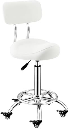 LULUMAIC Sattelhocker 50-70 cm Verstellbarer Höhe Schwenk Sattelstuhl mit Verriegelungsrad, Fußstütze und Rückenlehre Rolling Stool Salon Stuhl