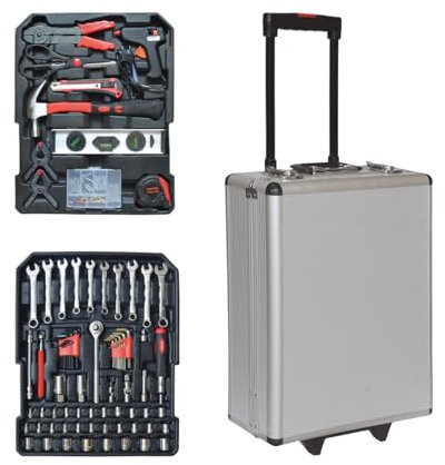 JOCCA - Mallette à outils avec roulettes | 399 pièces | Complet et portable | Jeu de clés, tournevis, pinces et plus | Idéal pour la maison, l'atelier et les professionnels