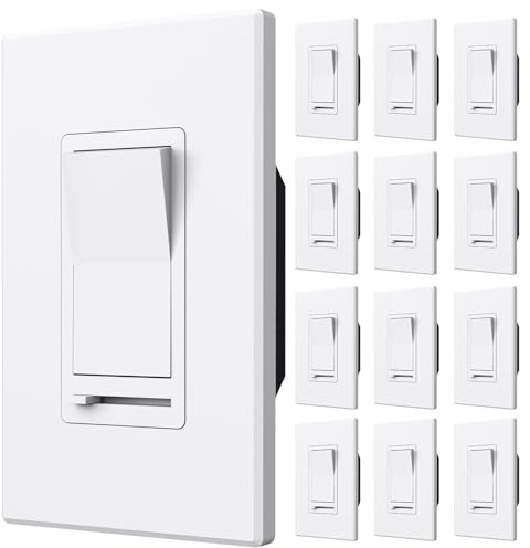 Amico 12 Pack Light Dimmer Switch, No Neutral Wire, Single Pole or 3-Way, for Dimmable LED/CFL (150W) & Halogen/Incandescent (600W), Slide to Dim, White with Wall Plates Included, ETL Listed