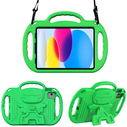 Surom Case for iPad A16 11th Gen 11 2025/10th Gen 10.9 2022, Green | Kids Case for Air 11 M3/M2 2025/2024, 5th/4th Gen 10.9 2022/2020 & Pro 11, with Shoulder Strap Handles Stand
