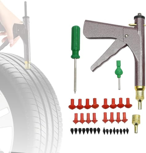 Kit reparación neumáticos Coche tubeless con Tapones de Seta – Compatible con Moto, Scooter, Herramienta rápida para pinchazosSilver,One Size