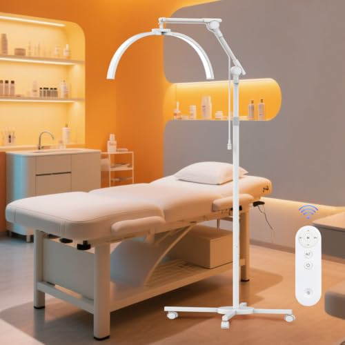 GraceGlow halbmond Lampe Kosmetiklampe Große Größe, 70CM Wimpernlicht für Wimpernverlängerungen mit Rädern und Telefonhalter, faltbare LED-Stehwimpernlampe, Halbmondlicht für Tätowierung, Nägel – Weiß