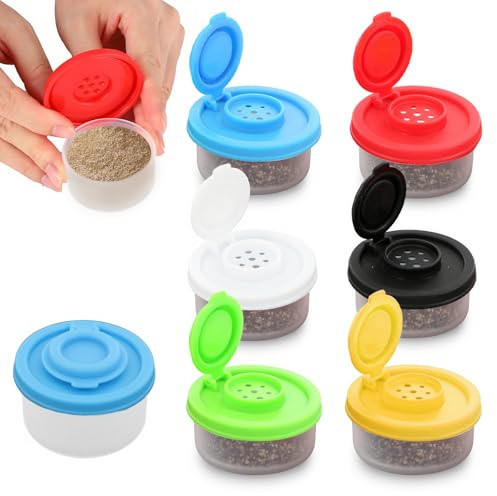 6 Pcs Mini Salt and Pepper Shakers, Travel Salt and Pepper Shakers Mini, Sealed and Moisture-Proof, Lightweight and Portable, Suitable for Travel Camping Picnic Outdoor Kitchen (6 Colors)