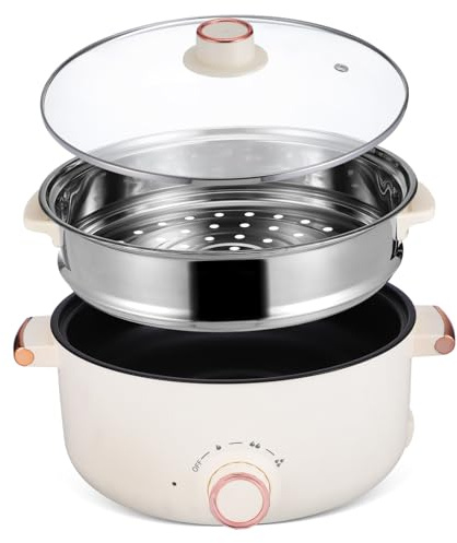 SHOWERORO Electrodoméstico De Cocina Olla Eléctrica Multifunción Recubrimiento Antiadherente y Control De Temperatura