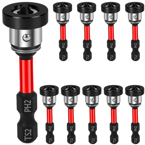 10 Stück Trockenbau Bit Aufsatz mit Tiefenanschlag, PH2 Trockenbauschrauben mit 1/4 Sechskantschaft Magnetisch Gipskarton Bit Aufsatz für Akku-Schrauber (Schwarz-Rot)