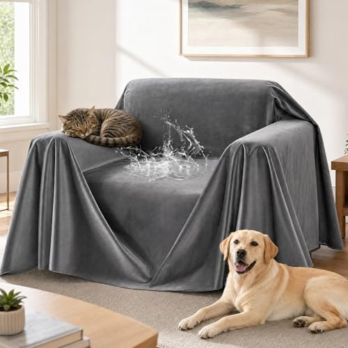 Loiion Grau Sofaschutz Katze Wasserdicht Sesselbezug 1 Sitzer, 180x260cm | Sofabezug Kratzschutz Sofa Katze, Weicher Rutschfester Sofaüberwurf Wasserdicht, Kratzschutz für Haustiere Hunde Kinder