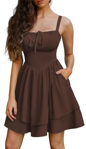 SCARLET DARKNESS Sommerkleid Damen Trägerkleid Minikleid Korsettkleid Elegant Festlich Für Party Cocktail und Strand Schokolade XXL