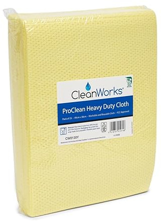 CleanWorks ProClean Heavy-Duty Cleaning Cloth Yellow, Highly Absorbent, High Durability, Reuseable, Machine Washable, HACCP and FCC compliant (Pack of 25)