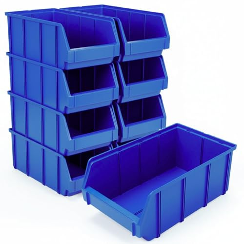 RODOPI 9er Set Stapelboxen, Größe XL | Sichtlagerkästen 489x304x185mm | Robuste Lagerboxen für Werkstatt, Garage, Keller | Aufbewahrung für großes Werkzeug & schwere Teile | Blau