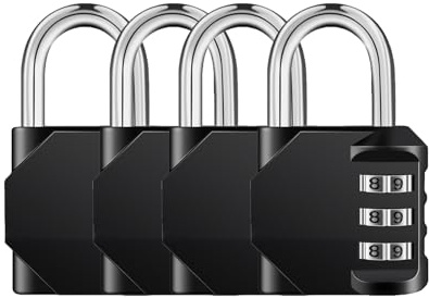 NAGE Combination Lock, Coded Padlock with 3 Digit Lock (4p, Black) | Resettable Code Suitcase Lock, Small Padlocks, Suitable for School Lockers, Tool Boxes, Travel Backpack, Tent