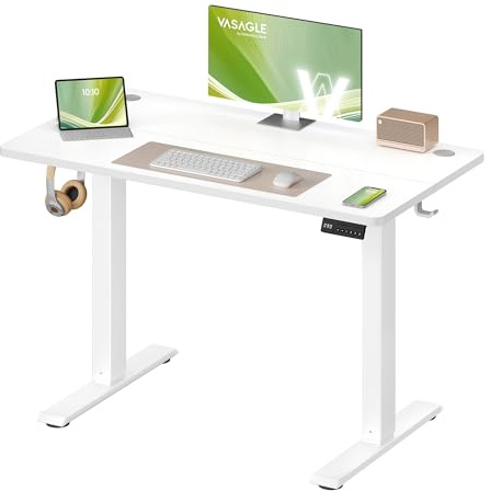 VASAGLE Electric Standing Desk, Height Adjustable Desk, Sedentary Reminder, 4 Memory Heights, for Home Office, 100 x 60 cm, Cloud White LSD310WZ01