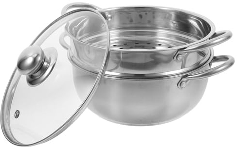 CIYODO Pentola a Vapore Doppio Strato in Acciaio Inox 20 CM Manico Ergonomico e Coperchio Trasparente Compatibile Fornelli Gas Induzione e Forno per Verdure Pesce e Pollame