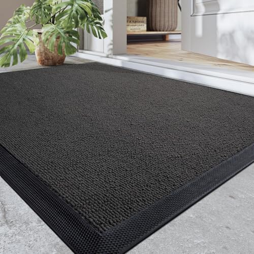 DEXI Dörrmatta 60 x 90 cm, Smutsfångare Dörrmattor Halkfria, Fläck- och Blekningsbeständiga, Låg Profil, Lätt att Rengöra Entrématta för Utomhus Inomhus, Grå | Effektiv dammborttagning, halkfri och smutsbeständig, låg profil, lätt att rengöra, för hall, trädgård och gård