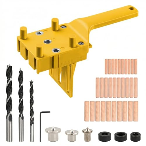 41 Stück Holzbearbeitung Dübelsatz, 6/8/10 mm Handheld-Holz-Bohrung, Bohrer-Führungs-Kit, Dübellochsäge-Werkzeuge, Tischlerei Dübelsäge-Werkzeuge (Gelb)