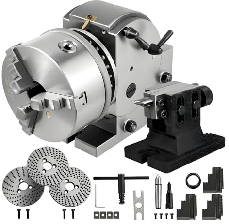 Complete Dividing Head Milling Set, 5 Inch 3-Jaw Chuck with Tailstock and Dividing Plates, 0-90° Tiltable Rotary Indexer for Vertical/Horizontal Milling Machine Accessories 5in