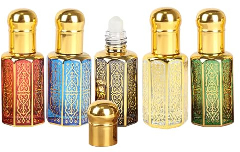 Oiieco 5PCS 12ml Essential Oil Roller Bottles – Glass Aromatherapy Roller Bottles with Electroplated Coloured Caps for Easy Application