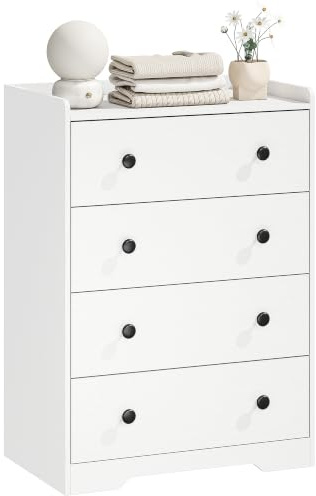 HOMCOM 4 Drawer Chest of Drawers Modern Storage Cabinet White Wood Effect
