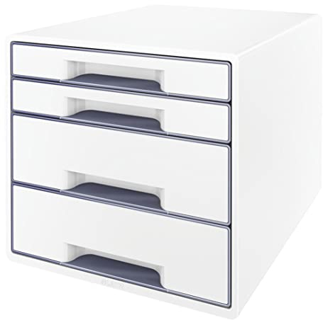Leitz CUBE Schubladenbox mit 4 Schubladen, Weiß/Grau, A4, Inkl. transparentem Schubladeneinsatz, WOW, 52132001