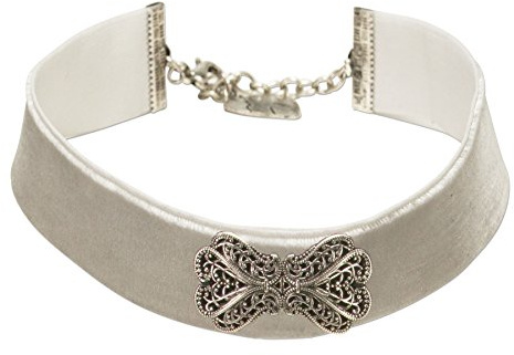 Alpenflüstern Trachten-Samt-Kropfband Ornament-Schleife - nostalgische Trachtenkette enganliegend, Kropfkette elastisch, Damen-Trachtenschmuck, Samtkropfband breit in traditionellen Farben DHK207