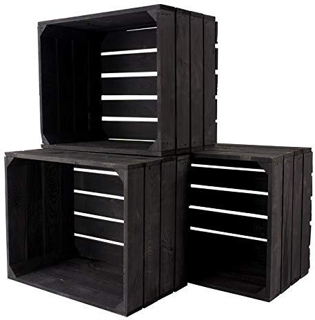 3x Vintage-Möbel 24 neue schwarze Obstkiste 50cm x 40cm x 30cm Kiste Holzkisten standard Weinkiste Regal Wandregal Ablage Apfelkiste massiv universell