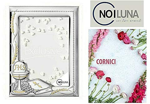 Marco de fotos de plata 925 % de 13 x 18 cm, útil foto con decoración del cáliz 1ª Primera Comunión, fabricado en Italia, 100 % en la parte trasera de ecomadera 3619/3