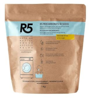R5, Percarbonato di Sodio in Polvere, 1Kg, Sbiancante, Smacchiante e Igienizzante per Lavatrice e Lavastoviglie, Cura Lavatrice, Inodore, Ecologico