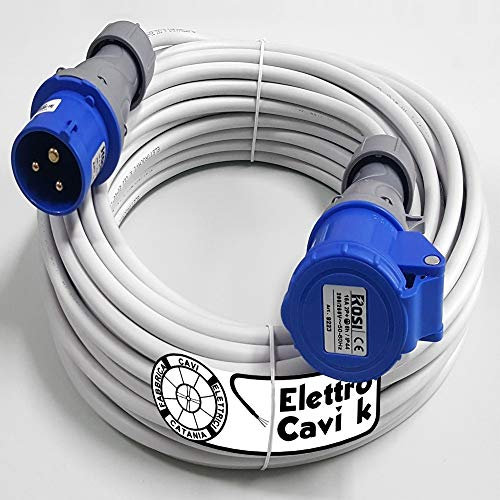 ® ELETTRO CAVI K - PROLUNGA ELETTRICA INDUSTRIALE 50 METRI PROFESSIONALE CAVO FROR 3G4 MM² 3 POLI CANTIERE MAGAZZINO MACCHINARI SPINA E PRESA 2P+T IP44 32 A 220 V PORTATA 2 KW 2000 WATT