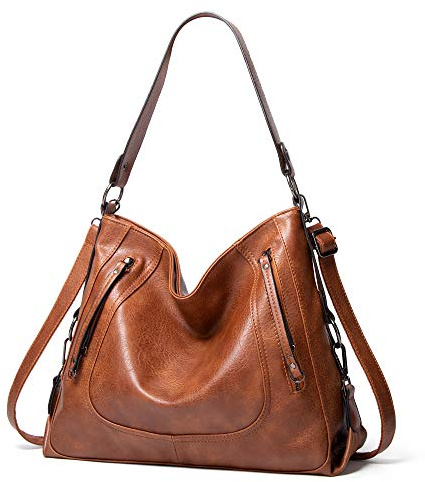 Aileese Hobo - Bolsos de hombro para mujer, bolso cruzado grande con borla de cuero para pistola, Estilo 2 marrón, L, Bolsas Hobo