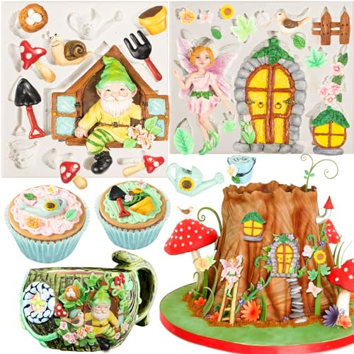 Fairy Garden Fondant Silicone Moulds Elf Gnome Home Door Window Snail Mushroom for Sugarcraft Cake Decorating Cupcake Topper Chocolate Epoxy Resin Polymer Clay 27-cavity 0.3-3.3inch