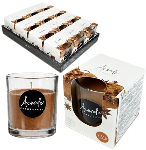 Velas Aromáticas de Canela en Vaso de Cristal (5 Unidades) | +30 Horas Duración | Ambiente Cálido y Acogedor | Velas Perfumadas Para el Hogar