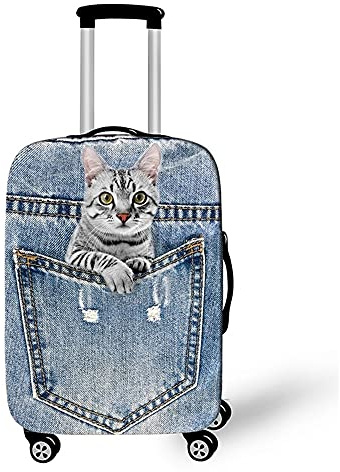 Morbuy 3D Reise Kofferhülle Kofferschutzhülle Elastisch Abdeckung Waschbar Kofferschutz Kofferbezug Reisekoffer Hülle Gepäck Luggage Cover mit Reißverschluss (Graue Katze,L)