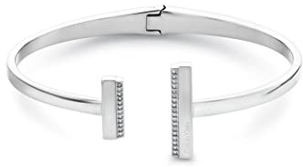Calvin Klein Offenes Bangle-Armband für Damen Kollektion MINIMAL LINEAR aus Edelstahl, Verziert mit Kristallen - Erhältlich in Silber oder Gold
