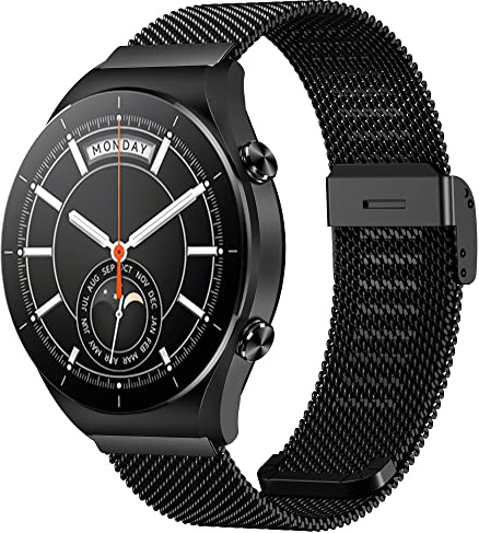 Hiseus Armband Kompatibel mit Xiaomi Watch S1 / S1 Active - 22mm Edelstahl Metall Ersatz Armband (Schwarz)