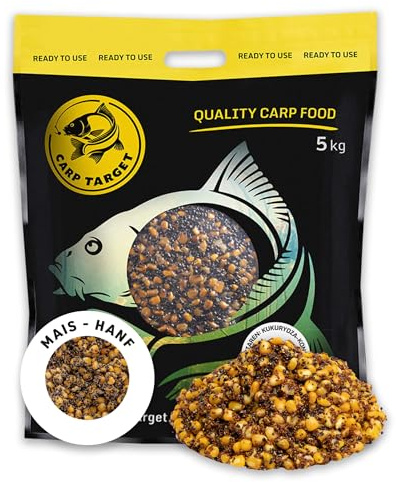Carp Target Gekochter Partikelmix Mais & Hanf – Fertiges Lockfutter für Karpfen – Natürliche Ködermischung zum Anfüttern – Karpfenfutter 5kg – Ohne Kochen verwendbar