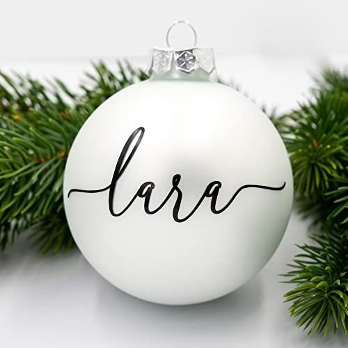 TheSmartGuard Weihnachtskugel mit Namen | Ø 6cm - 8cm | Weiß (Matt) | Glas Christbaumkugel | personalisierbar | Weihnachtsdeko