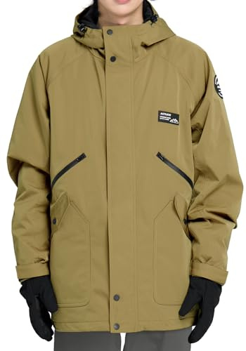 Actleis Men's Waterproof Snowboarding Jacket Winter Warm Windproof Ski Snow Coat With Hood Large Beige